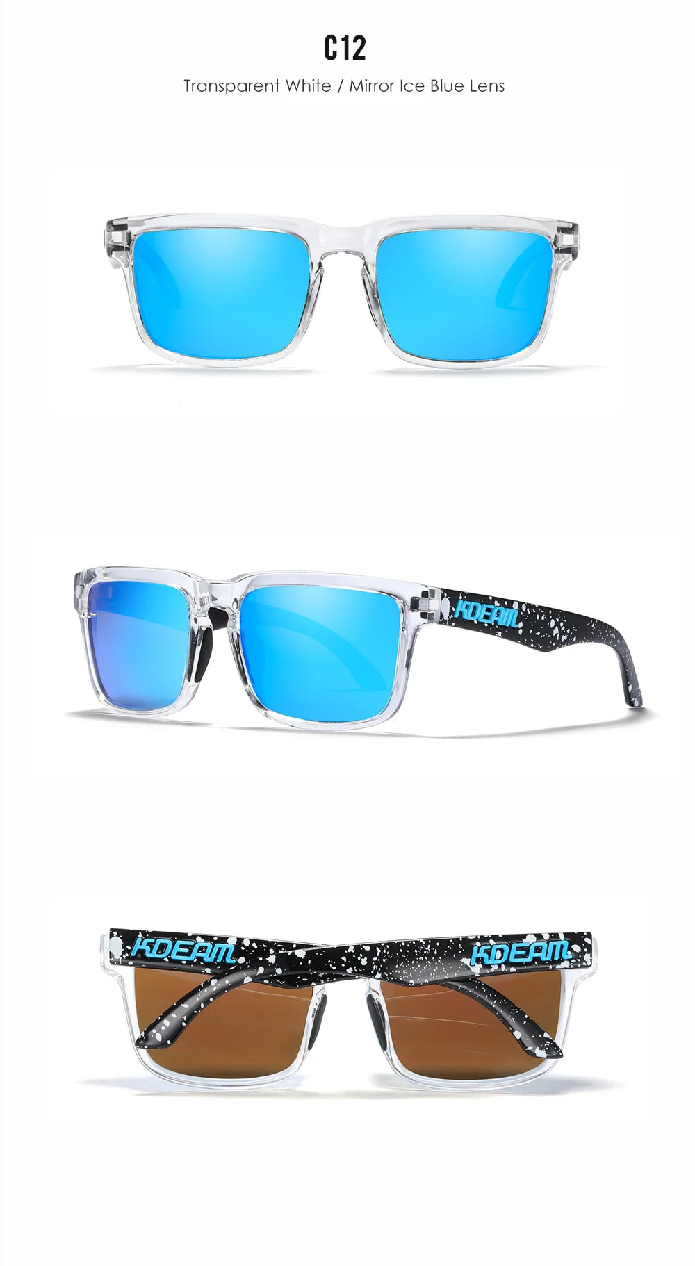 Splatter | Clear & Speckled Mirror Ice Blue Polarized Sunglasses