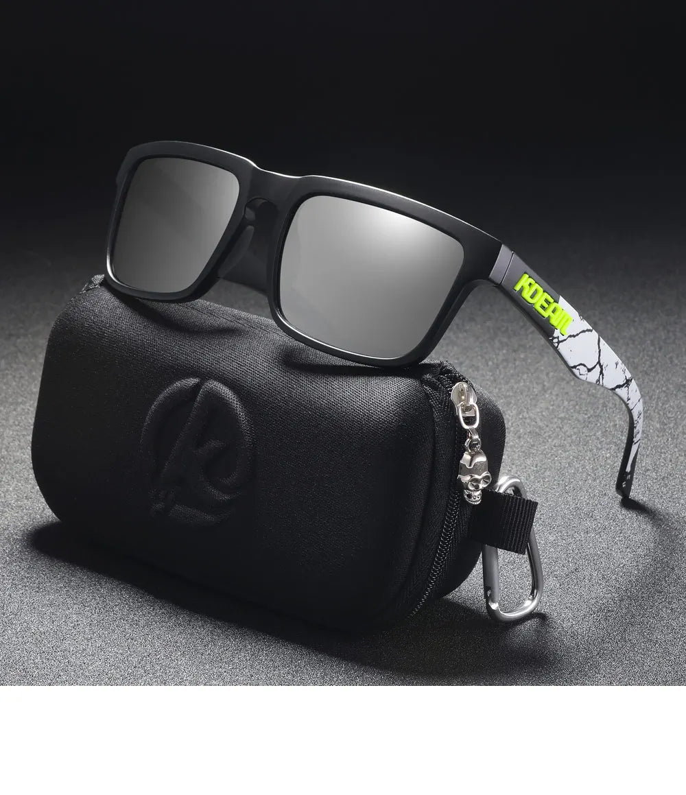 Neon Crack | Black & Neon Marble Mirror Silver Polarized Sunglasses